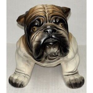 Vintage Large English Bull Dog Ceramic White Dark Brown Brindle 7” Tall
